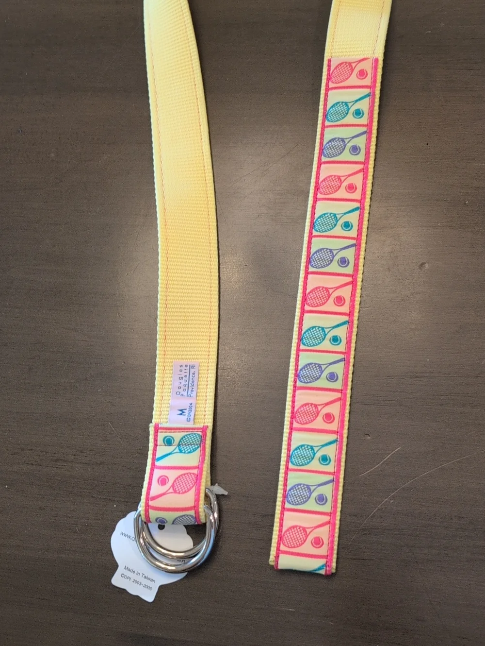 Vintage NWT Tennis Racket Print Ribbon Canvas Double D-Ring Web Belt Size M